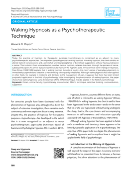 Waking Hypnosis As a Psychotherapeutic Technique