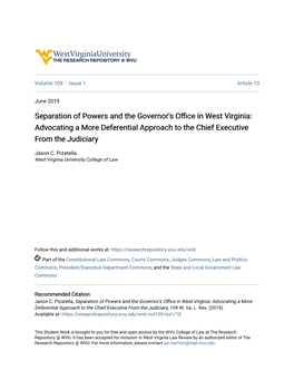 Separation of Powers and the Governor's Office in West Virginia