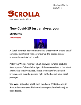 New Covid-19 Test Analyses Your Screams Arthur Greene