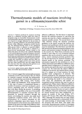 Thermodynamic Models of Reactions Involving Garnet in a Sillimanite/Staurolite Schist