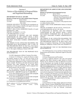 Section I Notices of Development of Proposed Rules and Negotiated