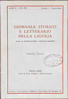 Giornale Storico E Letterario Della Liguria