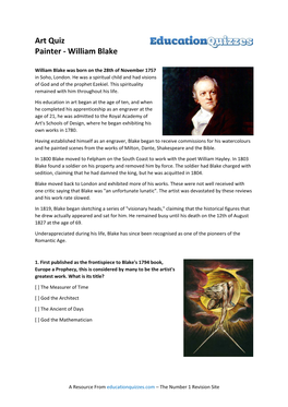 Art Quiz Painter William Blake