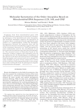 Molecular Systematics of the Order Anaspidea Based on Mitochondrial DNA Sequence (12S, 16S, and COI)1 Mo´ Nica Medina2 and Patrick J