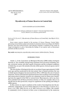 Mycodiversity of Nature Reserves in Central Italy