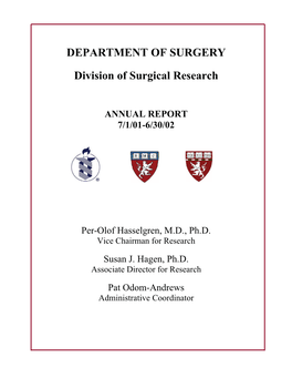 DEPARTMENT of SURGERY Division of Surgical Research