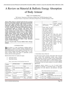 A Review on Material & Ballistic Energy Absorption of Body Armour