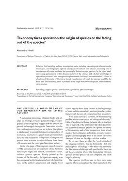 Alessandro Minelli Taxonomy Faces Speciation: the Origin of Species Or