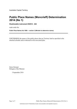 Moncrieff) Determination 2014 (No 1)