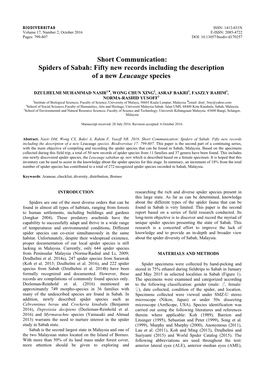 Short Communication: Spiders of Sabah: Fifty New Records Including the Description of a New Leucauge Species