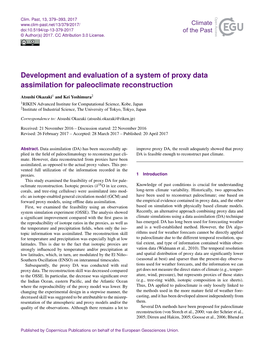 Development and Evaluation of a System of Proxy Data Assimilation for Paleoclimate Reconstruction