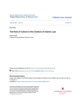 The Role of Culture in the Creation of Islamic Law