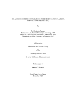 Dr. Andrew Foster's Contributions to Deaf Education in Africa, the Ghana Years (1957-1965)