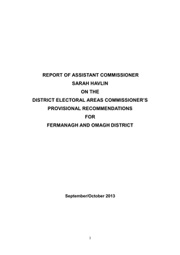 Report of Assistant Commissioner Sarah Havlin on the District Electoral Areas Commissioner’S Provisional Recommendations For