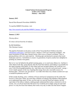 United Nations Environmental Program Archive of E-Articles January – June 2013
