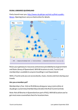 RLQ Tourist Card Library Locations