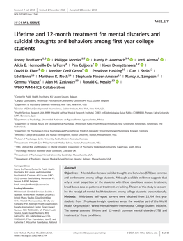 Lifetime and 12-Month Treatment for Mental Disorders and Suicidal Thoughts and Behaviors Among First Year College Students