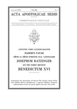 BENEDICTUM XVI 1 1 1 1 1 1 1 1 1 1 1 1 1 1 1 1 Laetissimum Hoc Praeconium Ab Em.Mo P.D
