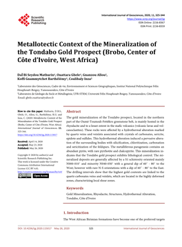 Metallotectic Context of the Mineralization of the Tondabo Gold Prospect (Brobo, Center of Côte D’Ivoire, West Africa)