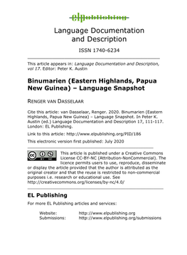 Eastern Highlands, Papua New Guinea) – Language Snapshot