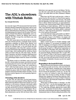 The ADL's Showdown with Yitzhak Rabin