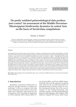 An Assessment of the Middle Devonian- Mississippian Biodiversity Dynamics in Central Asia on the Basis of Soviet-Time Compilations