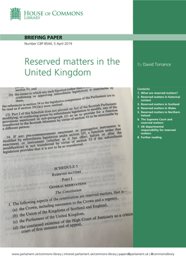 Reserved Matters in the United Kingdom