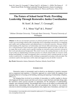 The Future of School Social Work: Providing Leadership Through Restorative Justice Coordination