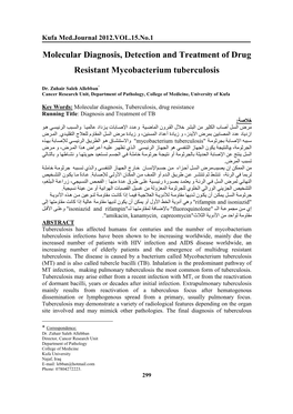 Molecular Diagnosis, Detection and Treatment of Drug Resistant Mycobacterium Tuberculosis