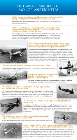THE HAWKER AIRCRAFT Co. MONOPLANE FIGHTERS