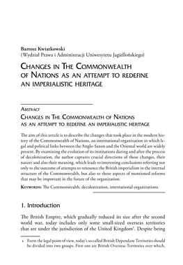 Changes in the Commonwealth of Nations As an Attempt to Redefine an Imperialistic Heritage