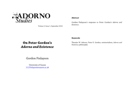 On Peter Gordon's Adorno and Existence