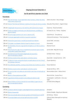 Clipping Semanal Setembro 1 De 03 Até 09 De Setembro De 2018