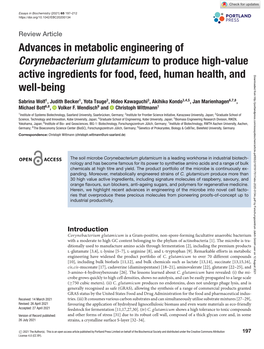 Advances in Metabolic Engineering of Corynebacterium Glutamicum To