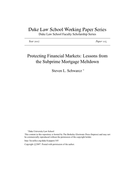 Protecting Financial Markets: Lessons from the Subprime Mortgage Meltdown
