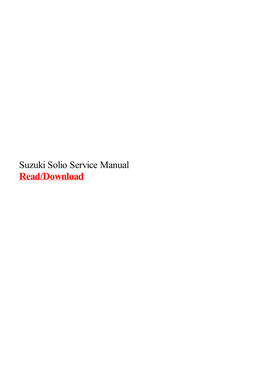 Suzuki Solio Service Manual