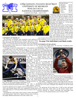 College Gymnastics Association Special Report 1.Michigan 443.20 UNIVERSITY of MICHIGAN 2