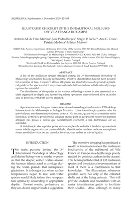 ILLUSTRATED CHECKLIST of the INFRALITTORAL MOLLUSCS OFF VILA FRANCA DO CAMPO António M. De Frias Martins1, José Pedro Borges2