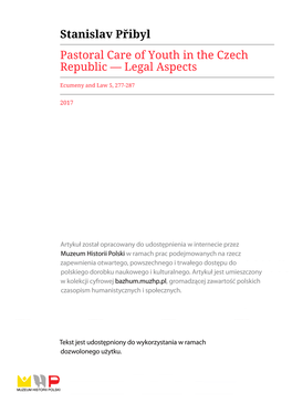 Stanislav Přibyl Pastoral Care of Youth in the Czech Republic — Legal Aspects