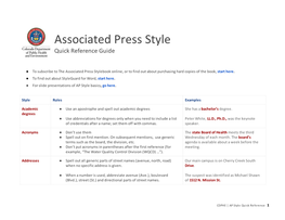 Associated Press Style Quick Reference Guide