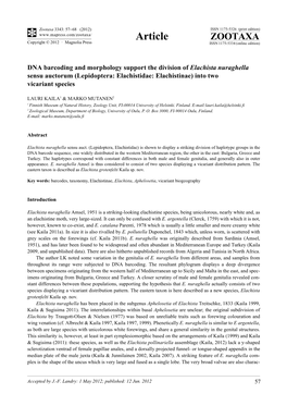 DNA Barcoding and Morphology Support the Division of Elachista Nuraghella Sensu Auctorum (Lepidoptera: Elachistidae: Elachistinae) Into Two Vicariant Species