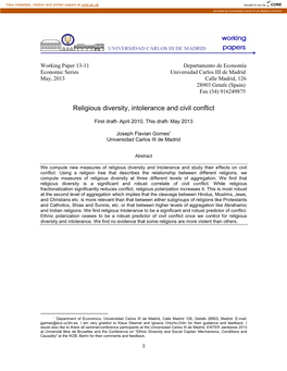 Religious Diversity, Intolerance and Civil Conflict