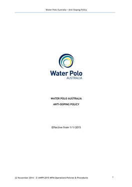 WATER POLO AUSTRALIA ANTI-DOPING POLICY Effective