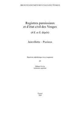Registres Paroissiaux Et D'état Civil Des Vosges