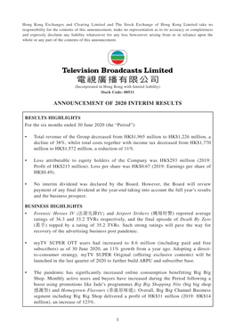 Announcement of 2020 Interim Results