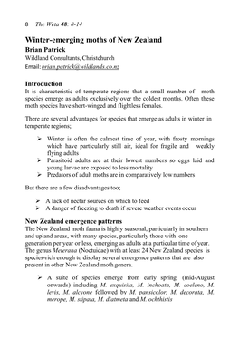 Winter-Emerging Moths of New Zealand Brian Patrick Wildland Consultants, Christchurch Email: Brian.Patrick@Wildlands.Co.Nz