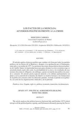 Los Pactos De La Moncloa: Acuerdos Políticos Frente a La Crisis