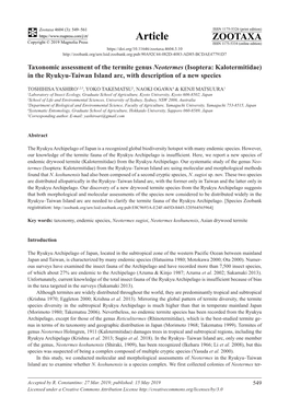 Isoptera: Kalotermitidae) in the Ryukyu-Taiwan Island Arc, with Description of a New Species