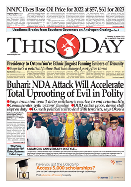 Buhari: NDA Attack Will Accelerate Total Uprooting of Evil in Polity