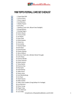 1988 Topps Football Card Set Checklist